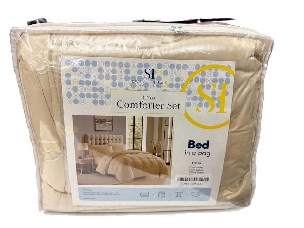Sweet Home Collection - 8-Piece Dobby Stripe Bed In A Bag - Beige - Queen